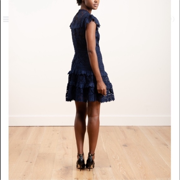 Sea NY Abby Puff Sleeve Lace Dress Navy Blue - Picture 2 of 13